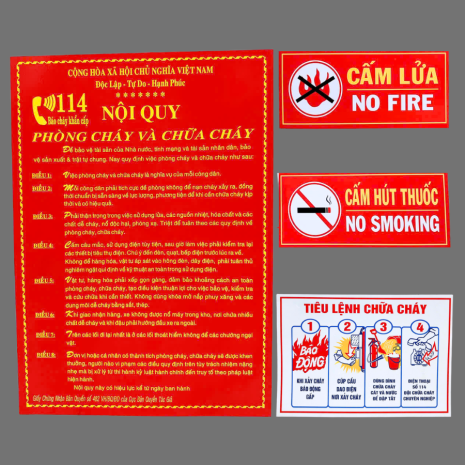Bộ 4 bảng Nội quy  - Tiêu lệnh,  Cấm thuốc, Cấm lửa bằng Tôn - PCCC