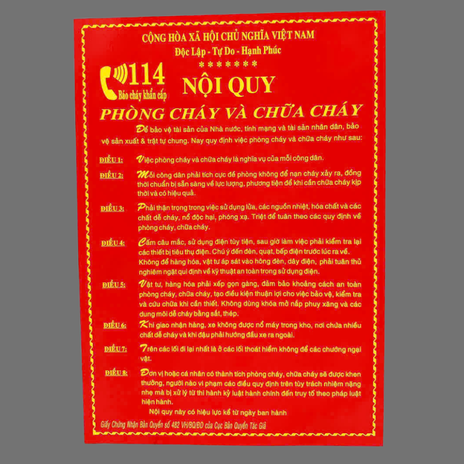 Bảng Nội quy bằng Tôn - PCCC