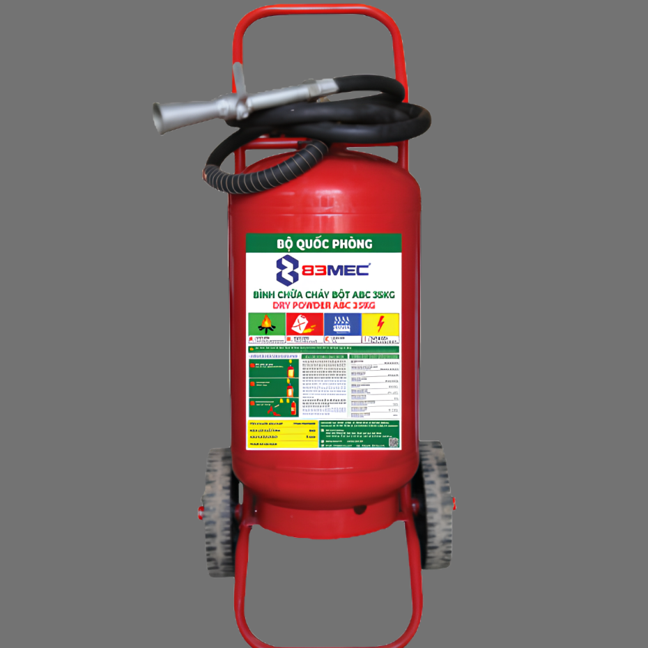 Bình chữa cháy xe đẩy Bột ABC 35kg 83MEC/BQP có tem kiểm định.