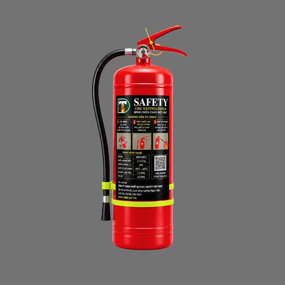 Bình chữa cháy bột ABC 4kg Safety có kiểm định.