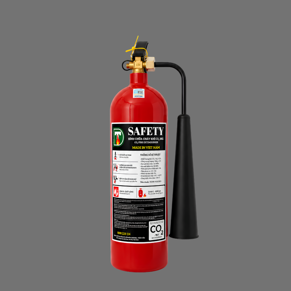 Bình chữa cháy khí CO2 3kg Safety có kiểm định.
