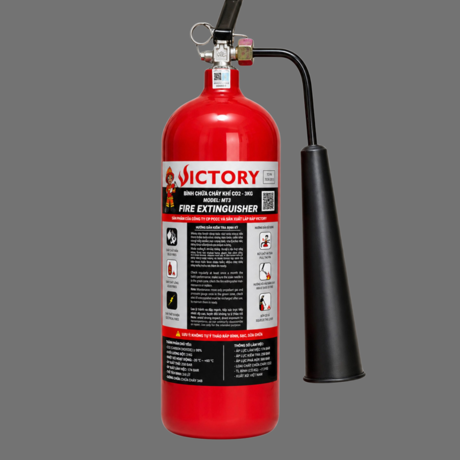 Bình chữa cháy khí CO2 3kg Victory có kiểm định